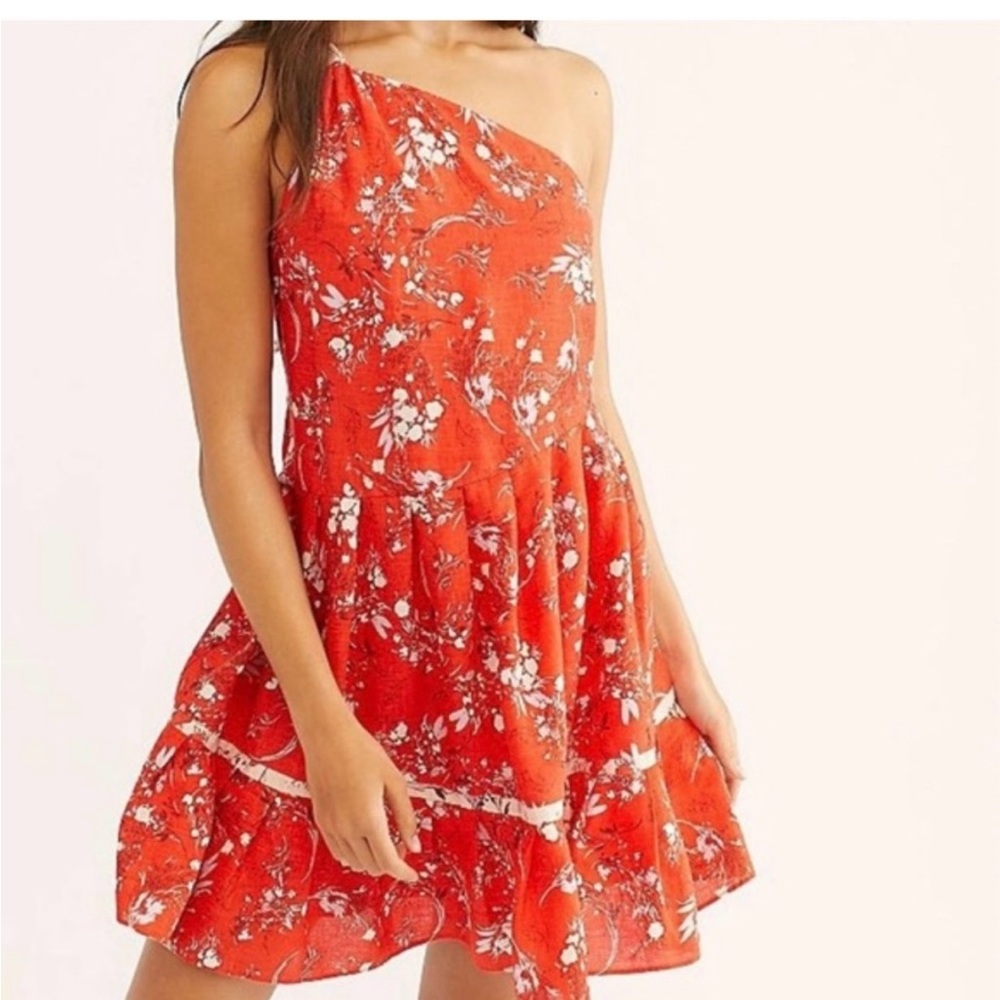 Free People All Mine Red Linen Blend Floral Mini Dress